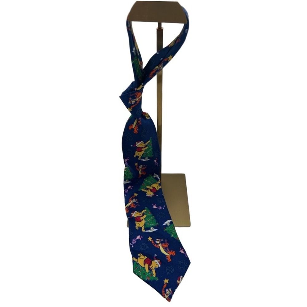 Disney Winnie the Pooh Silk Tie Men's One Size Navy Christmas Tigger Piglet